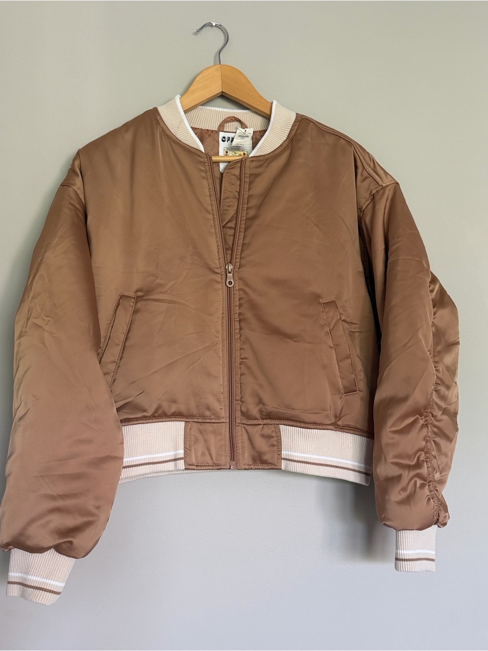 aerie OFFLINE Brown Bomber Jacket with Cream Trim